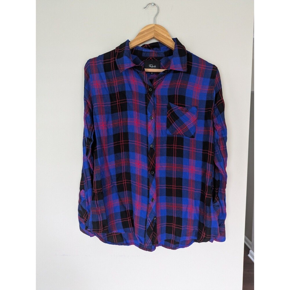 Rails Hunter Electric Blue Plaid Button Up Shirt Size Medium Western Cowgirl